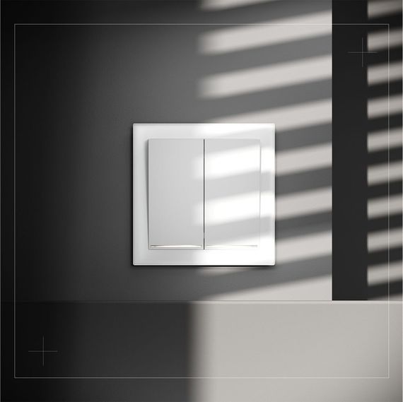 Проходной переключатель встраиваемый Voltum S70 двухклавишный с подсветкой 10А, (белый матовый) VLS020402