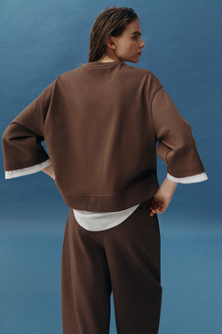 ZARA КОМБИНИРОВАННАЯ ТОЛСТОВКА С ДЛИННЫМИ РУКАВАМИ, СВЕТЛО-КОРИЧНЕВЫЙ