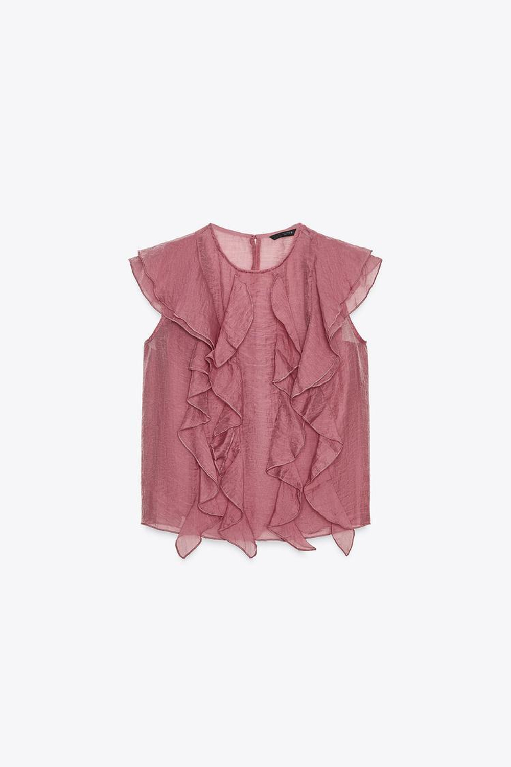 ZARA ПОЛУПРОЗРАЧНЫЙ ТОП С ВОЛАНАМИ, МАРСАЛА