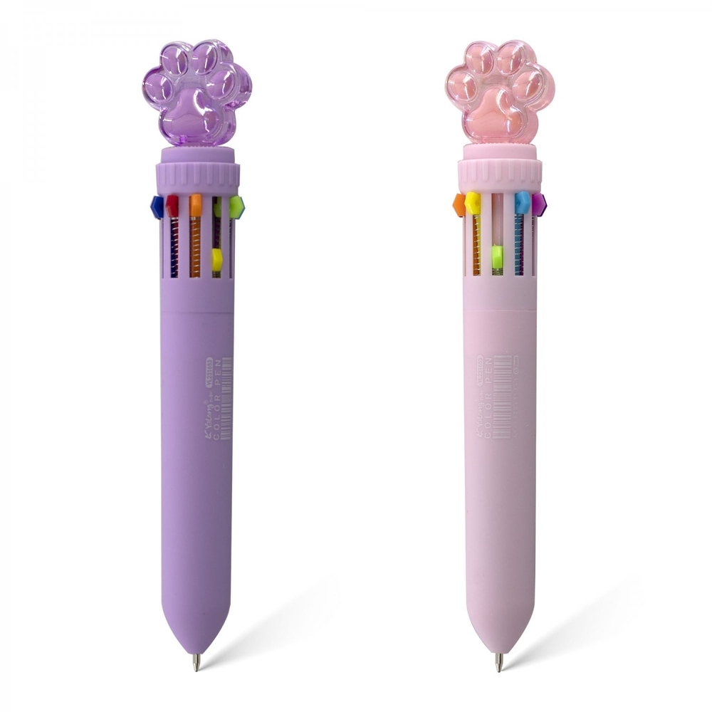 Ручка шариковая Yalong "Лапка", 0,7 мм, 10 цветов, автоматическая, цветной пластиквый корпус, карт. уп.