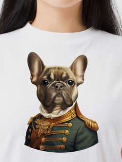 Футболка белая хлопковая с принтом бигль на мотоцикле оверсайз