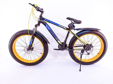 Велосипед Fatbike Dinos 26" 21скор (стальная рама, диск. тормоз) Черно-сине-желтый (DIN-22-1) (уценк