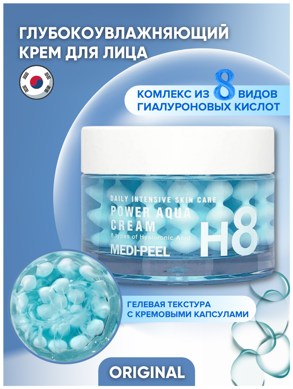 Лифтинг - крем с пептидными капсулами и комплексом гиалуроновых кислот Medi Peel  Power Aqua Cream50 мл.