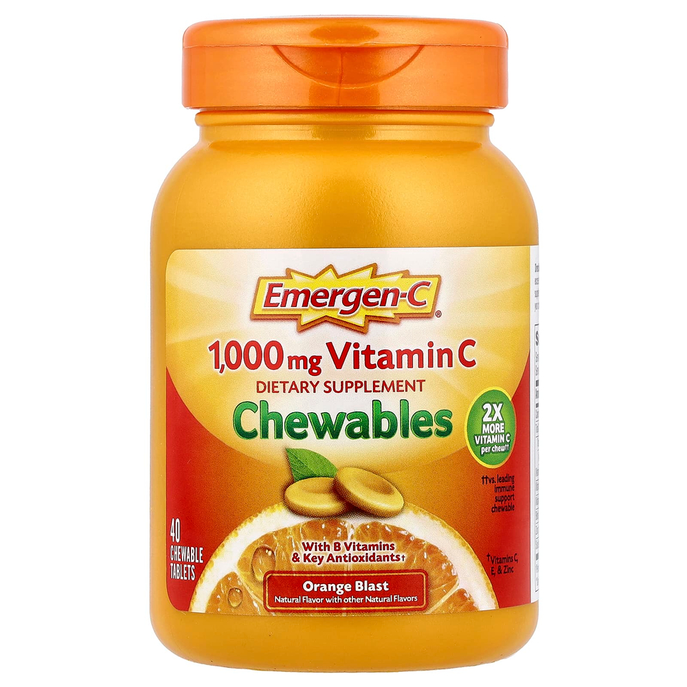 Emergen-C, жевательные таблетки с витамином C, со вкусом апельсина, 40 жевательных таблеток