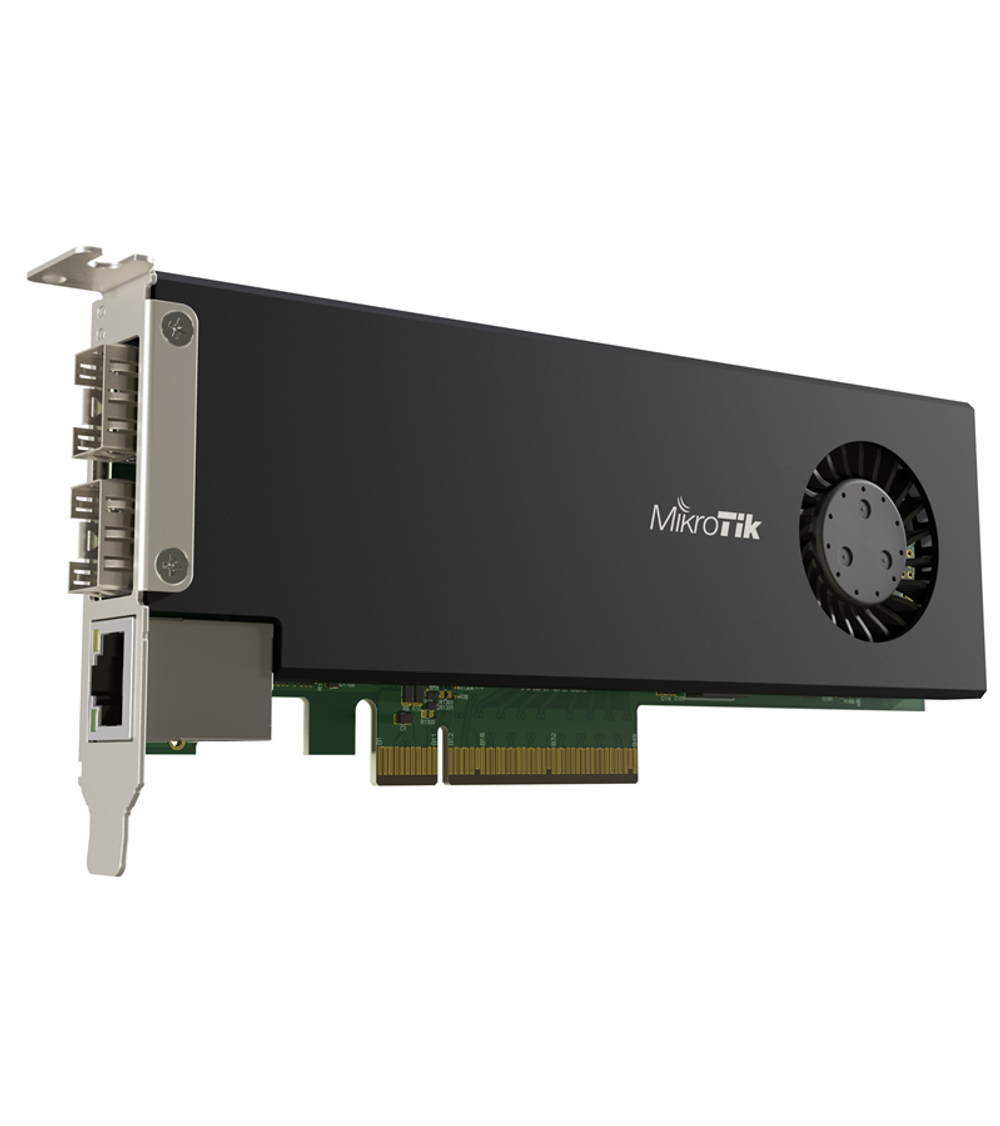 Маршрутизатор MikroTik Cloud Core Router 2004-1G-2XS-PCIe network interface card with quad-core ARMv8 64-bit AL32400 CPU, 4GB RAM, 2x25G SFP28 cages, 1xGbit LAN, RouterOS L6