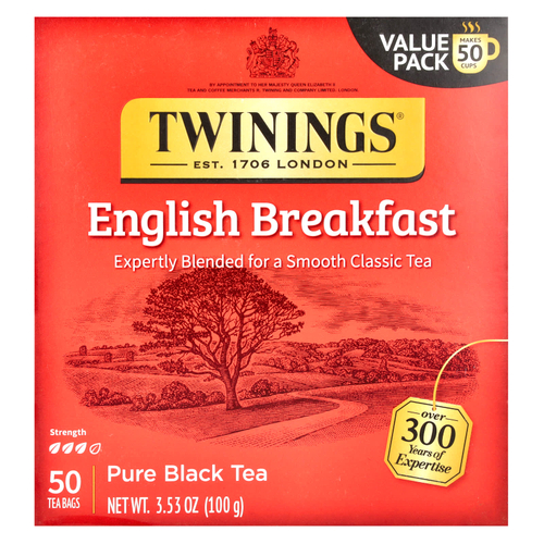 Twinings, Pure Black Tea, English Breakfast, 50 чайных пакетиков, 100 г (3,53 унции)
