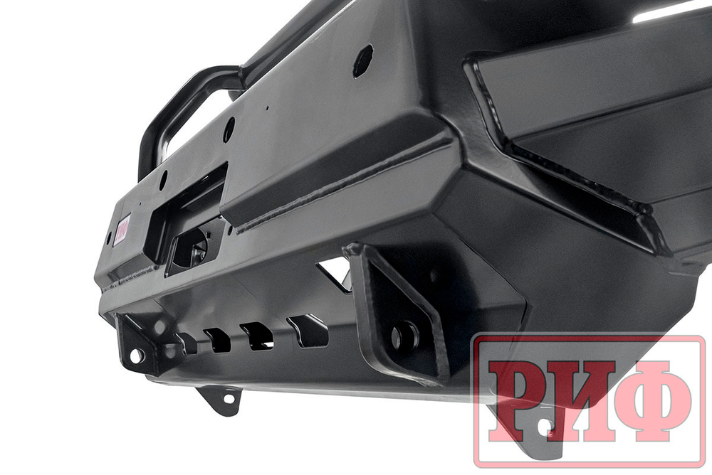 Бампер силовой передний Mitsubishi Pajero Sport 2015-2020 с доп. фарами (арт. B0205), защитной дугой, защитой бачка омывателя, под парктроник РИФ