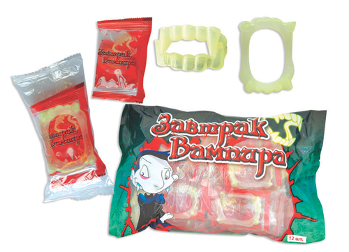 Мягкая карамель Веселый напугай(Завтрак вампира)с зубами 24бл*12шт10гр