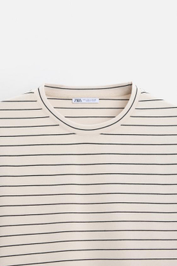 ZARA ЖАККАРДОВАЯ ФУТБОЛКА В ПОЛОСКУ, ЭКРЮ