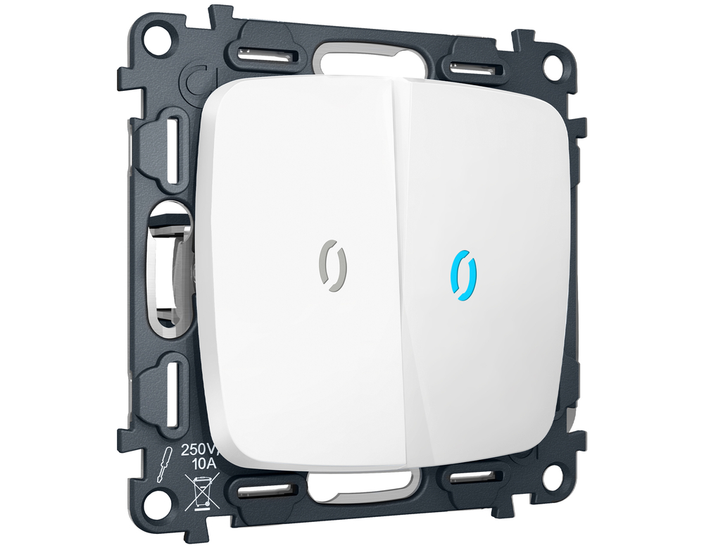 MO124040 Комплект механизма 2-кл проходного выключателя с подсветкой 10000K OMEGA Белый матовый QUANT (OP1240, VM120, G29B)