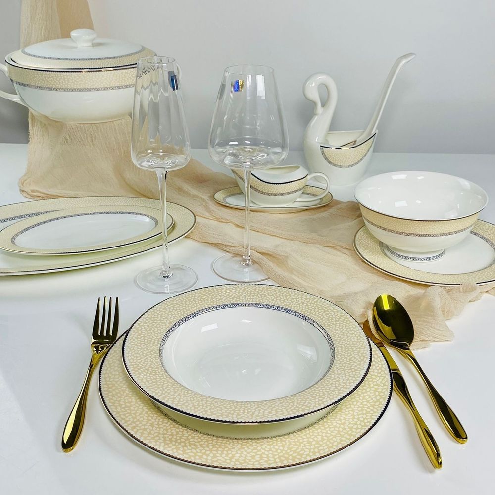 Lenardi 145-001 Обеденный сервиз 28пр. в под.уп. ЖЕМЧУЖИНА (х2) Костяной фарфор.