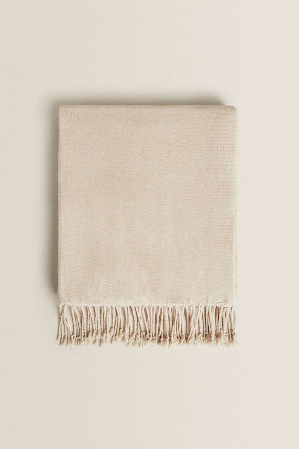 ZARA HOME ПЛЕД ИЗ СИНЕЛИ, СВЕТЛО-БЕЖЕВЫЙ