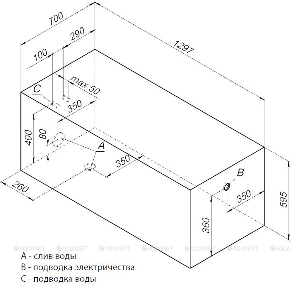 Акриловая ванна Aquanet (Акванет) West 130x70 с каркасом