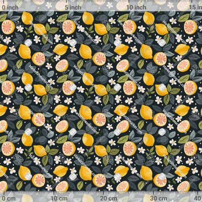 Сочные лимоны на темном фоне с цветами by KabolovaPatternDesign 600 DPI