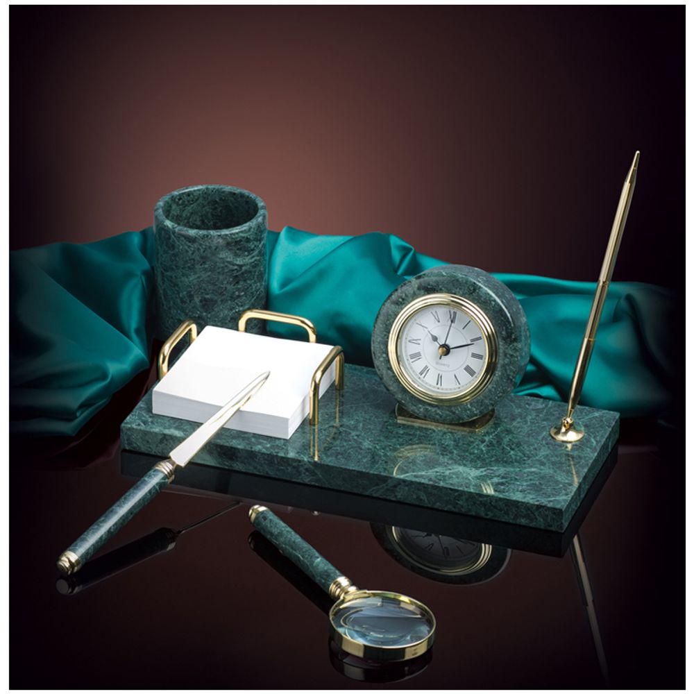 Набор настольный Delucci 4 предмета, зеленый мрамор