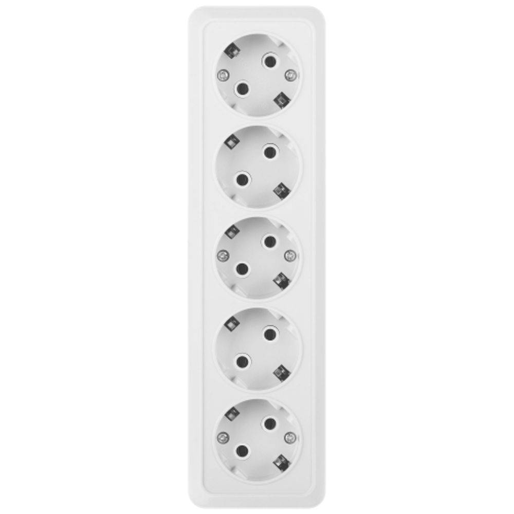 Розетка Intro Quadro 2-210-01 с заземлением пятиместная 5х2P+E 16А-250В IP20 ОУ белый | Intro Quadro