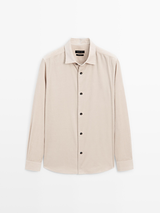 Massimo Dutti Вельветовая куртка-рубашка классического кроя, бежевый