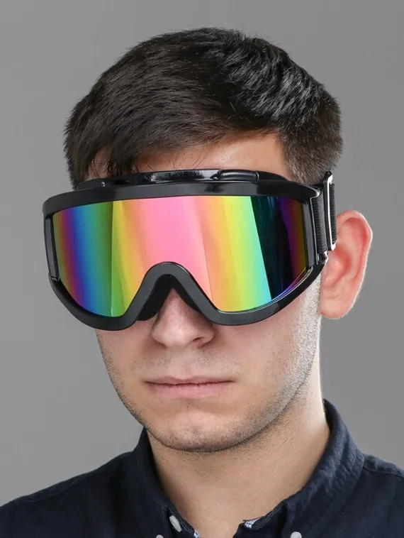 Очки-маска для езды на мототехнике, стекло хамелеон, цвет черный