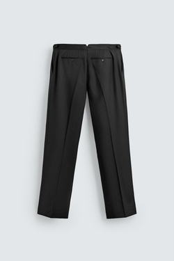 ZARA КОСТЮМНЫЕ БРЮКИ ИЗ 100% ШЕРСТИ С ЗАЩИПАМИ, ЧЕРНЫЙ