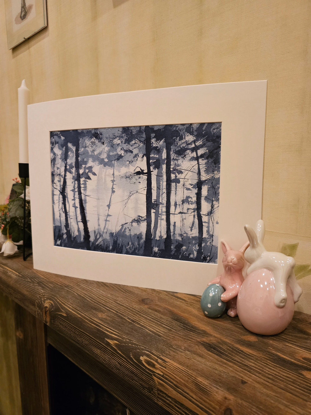 Картина авторская акварельная в паспарту 30х40 см на стену для интерьера "Лес цвета ИНДИГО"