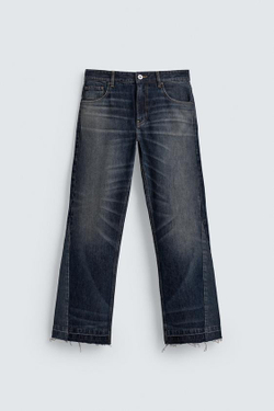 ZARA ДЖИНСЫ FLARE FIT СТРУКТУРНЫЕ, ТЕМНО-СИНИЙ/БЕЛЫЙ