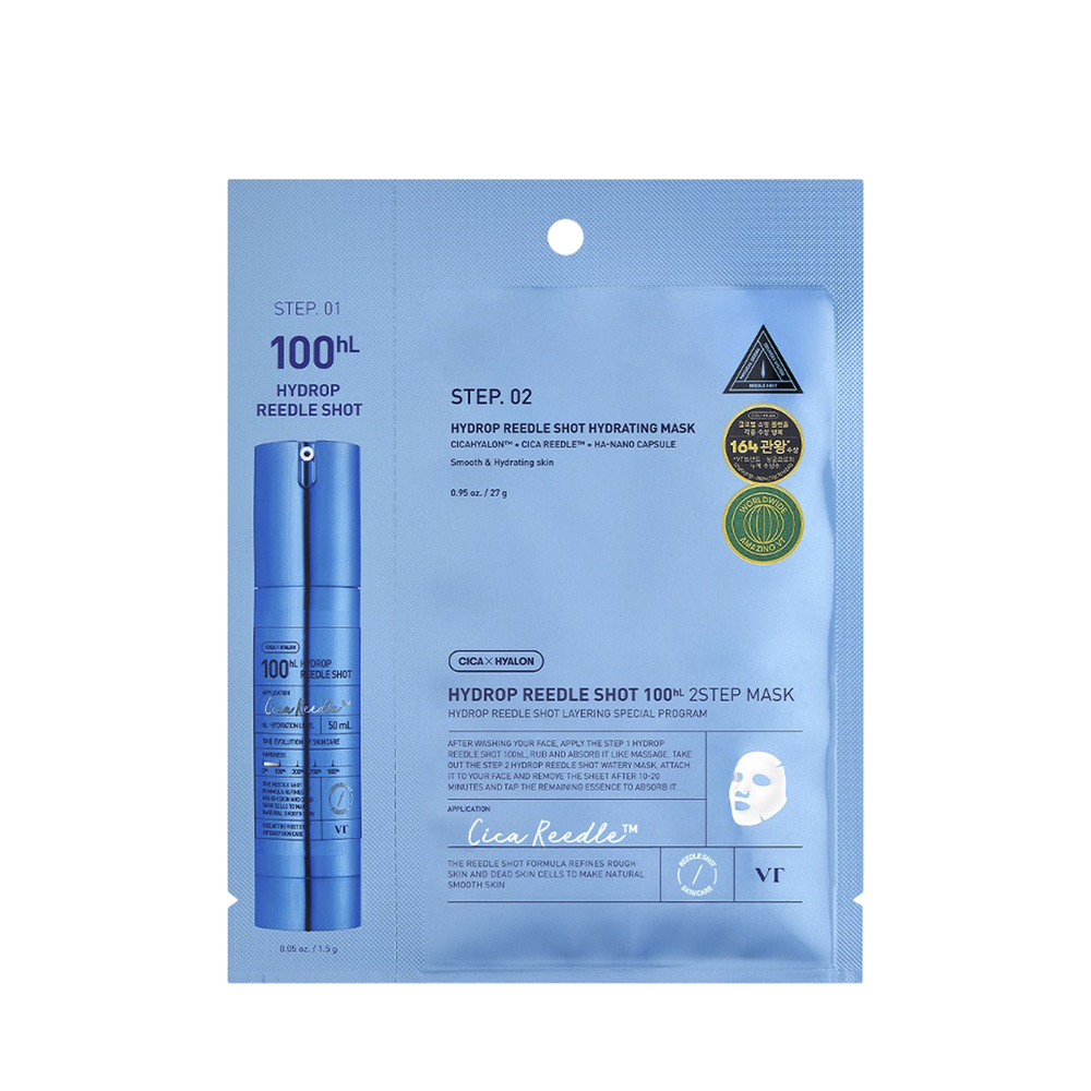 Двухступенчатая тканевая маска VT HYDROP Reedle Shot 100HL 2-Step Mask голубая