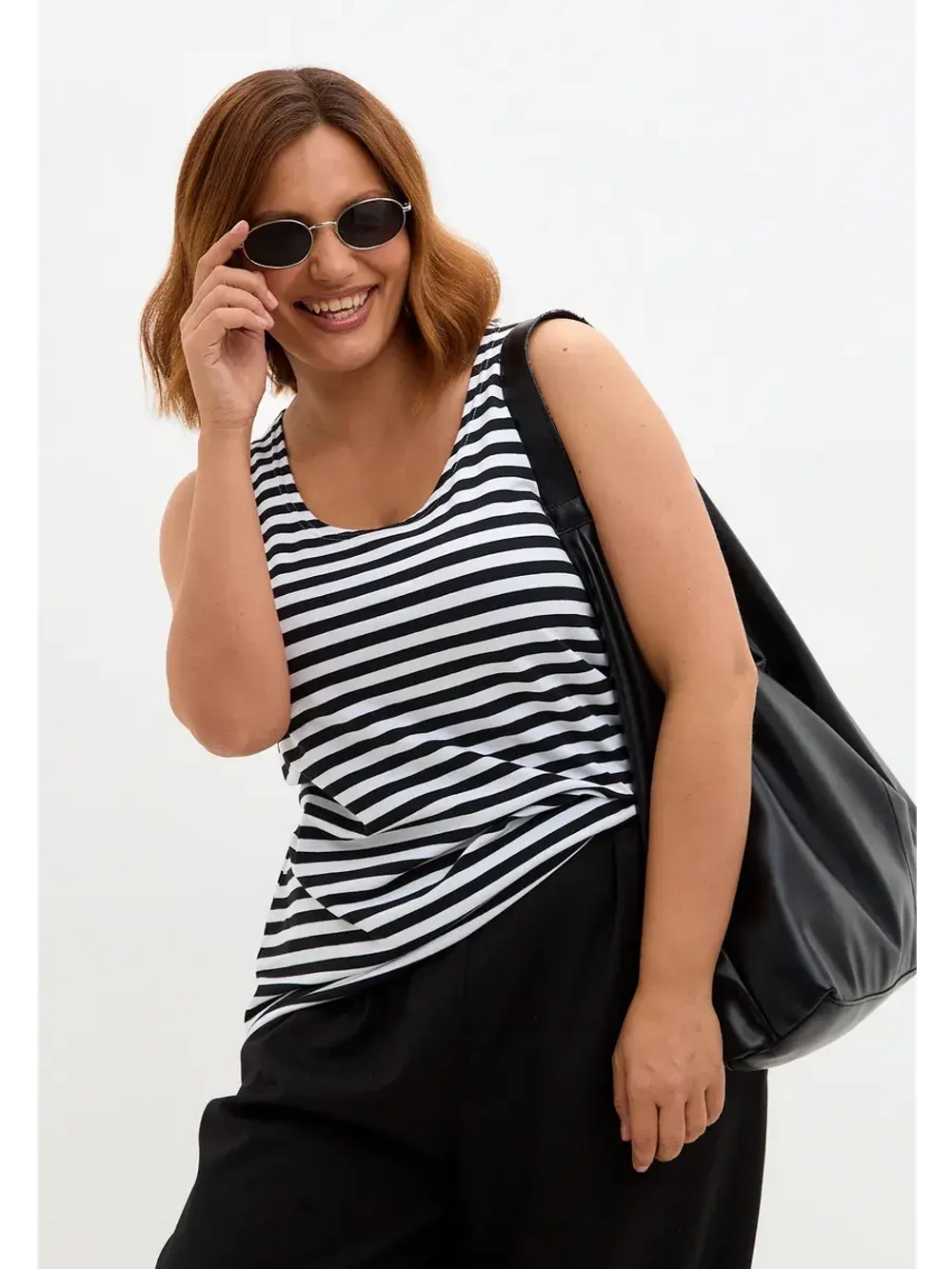 Майка базовая под пиджак удлиненная оверсайз тельняшка/чёрный