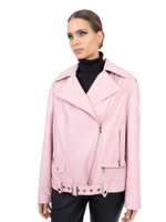 Женская розовая кожаная куртка-косуха