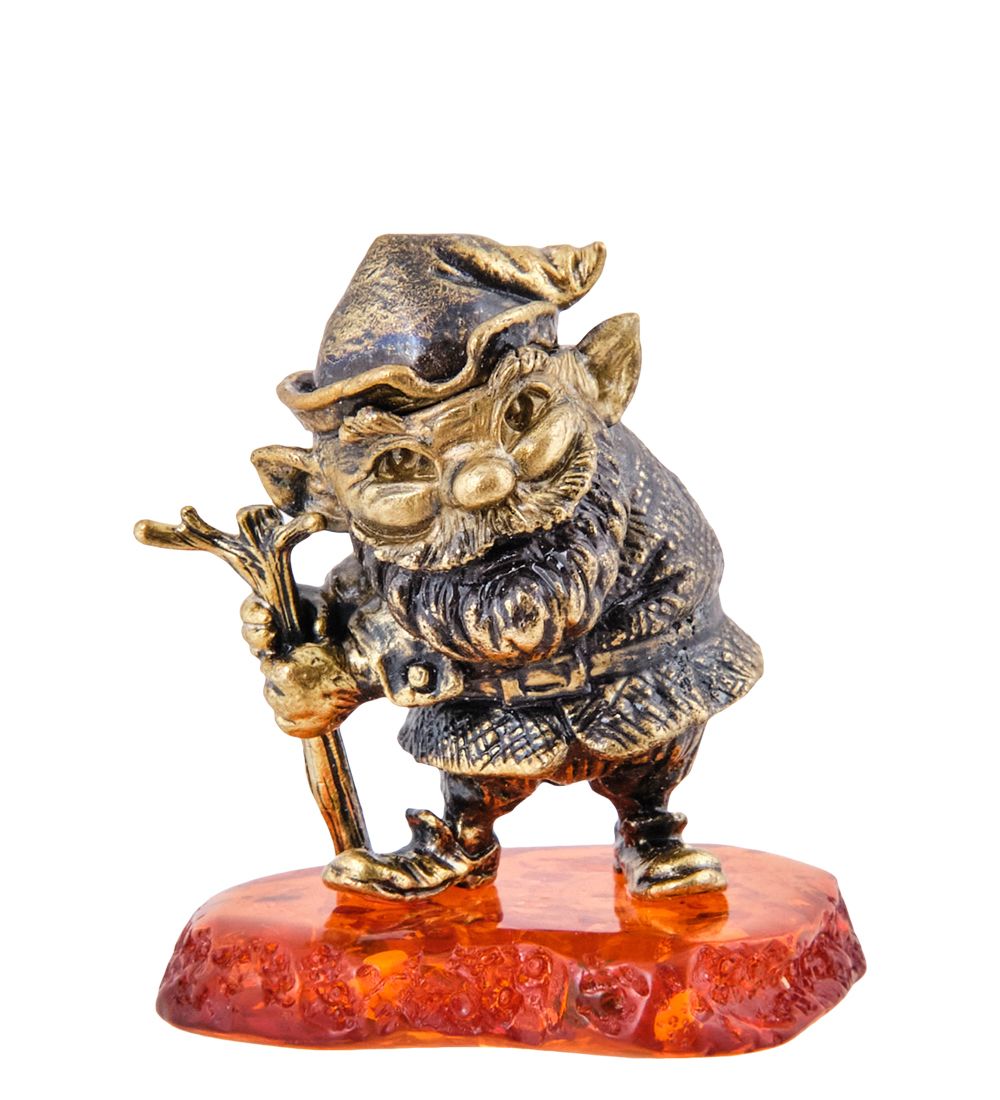 Народные промыслы AM-3646 Фигурка «Гном Бардзуки Аугустас» (латунь, янтарь)