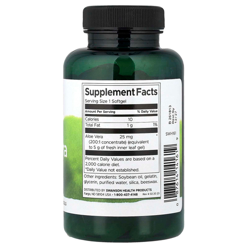 Swanson, Алоэ вера, 25 мг, 100 капсул