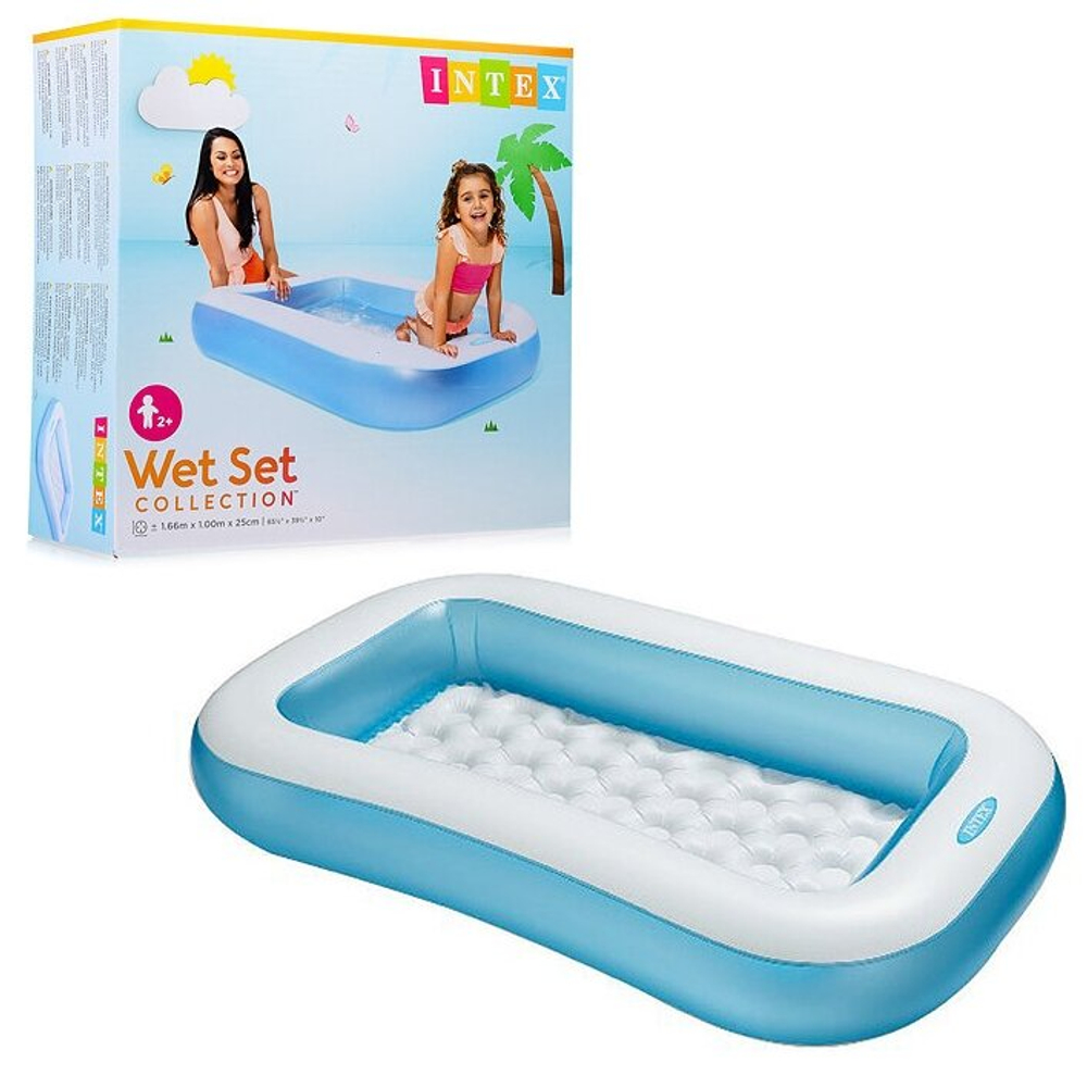 Бассейн надувной Intex 57403 Rectangular Pool 166х100х28 см / Прямоугольный многосекционный бассейн Интекс с надувным дном для дачи