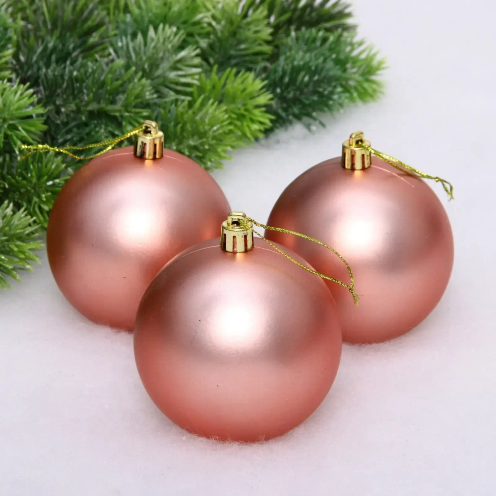 Новогодние шары 8 см (набор 3 шт) «Матовый», розовое золото