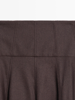 Massimo Dutti Юбка миди из смесовой шерсти с кокеткой, коричневый