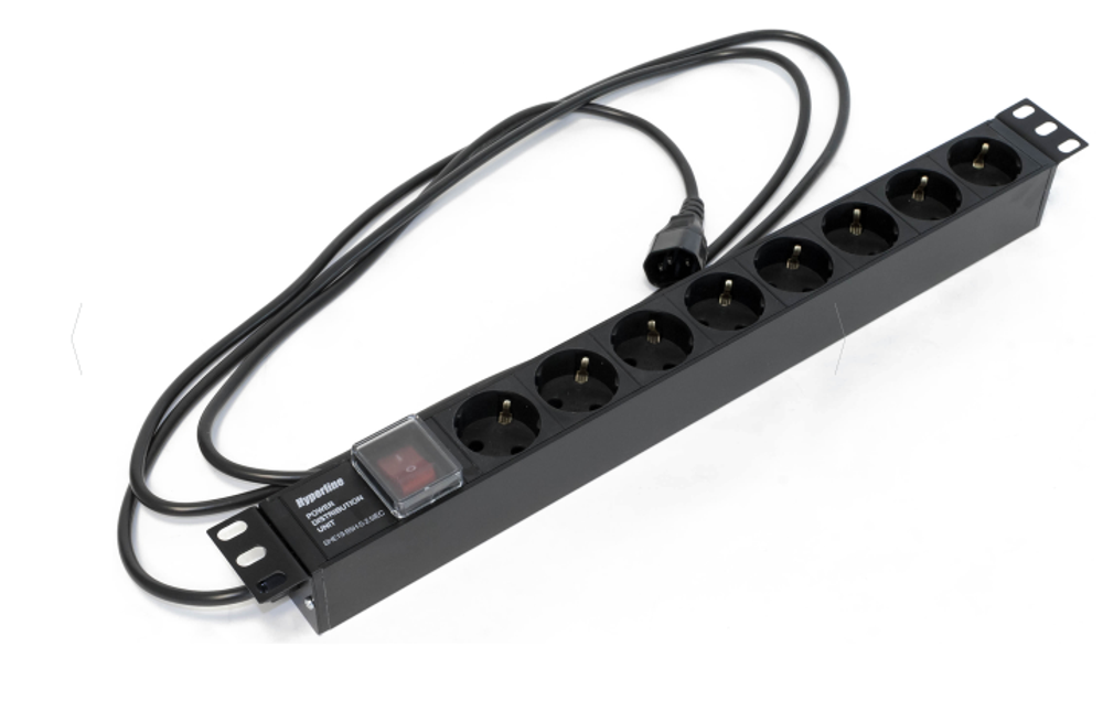 Блок розеток 19", 8 розеток Hyperline SHE19-8SH-SR-2.5AIEC