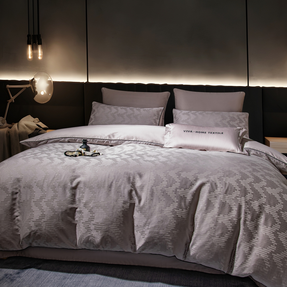 КПБ на резинке Сатин-Жаккард Тессоро MTR002, Евро, 4 наволочки, простынь 140*200*30