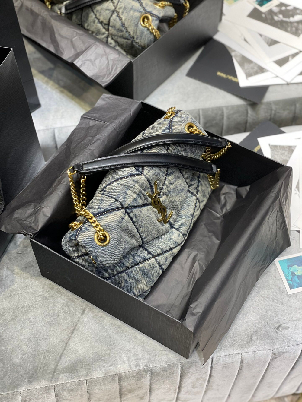 Saint Laurent Loulou Puffer Denim Bag 29 cm