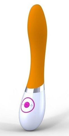 Оранжево-белый вибратор Rabbit для стимуляции G-зоны