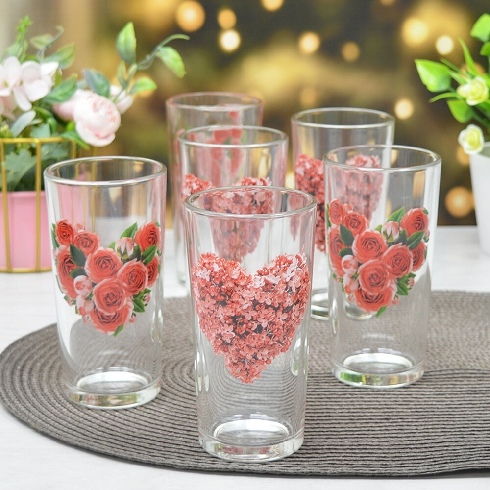 Набор стаканов "Цветочное сердце" 6шт 230мл (высокие)