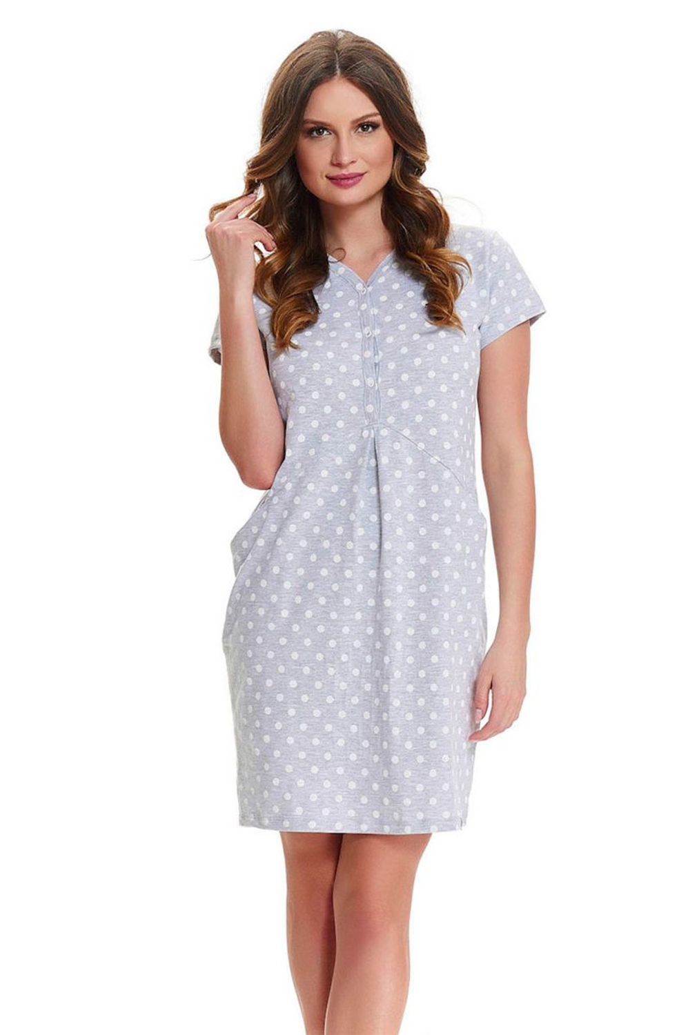 Сорочка свободного кроя в горошек (Размер: XL) (Цвет: светло-серый)