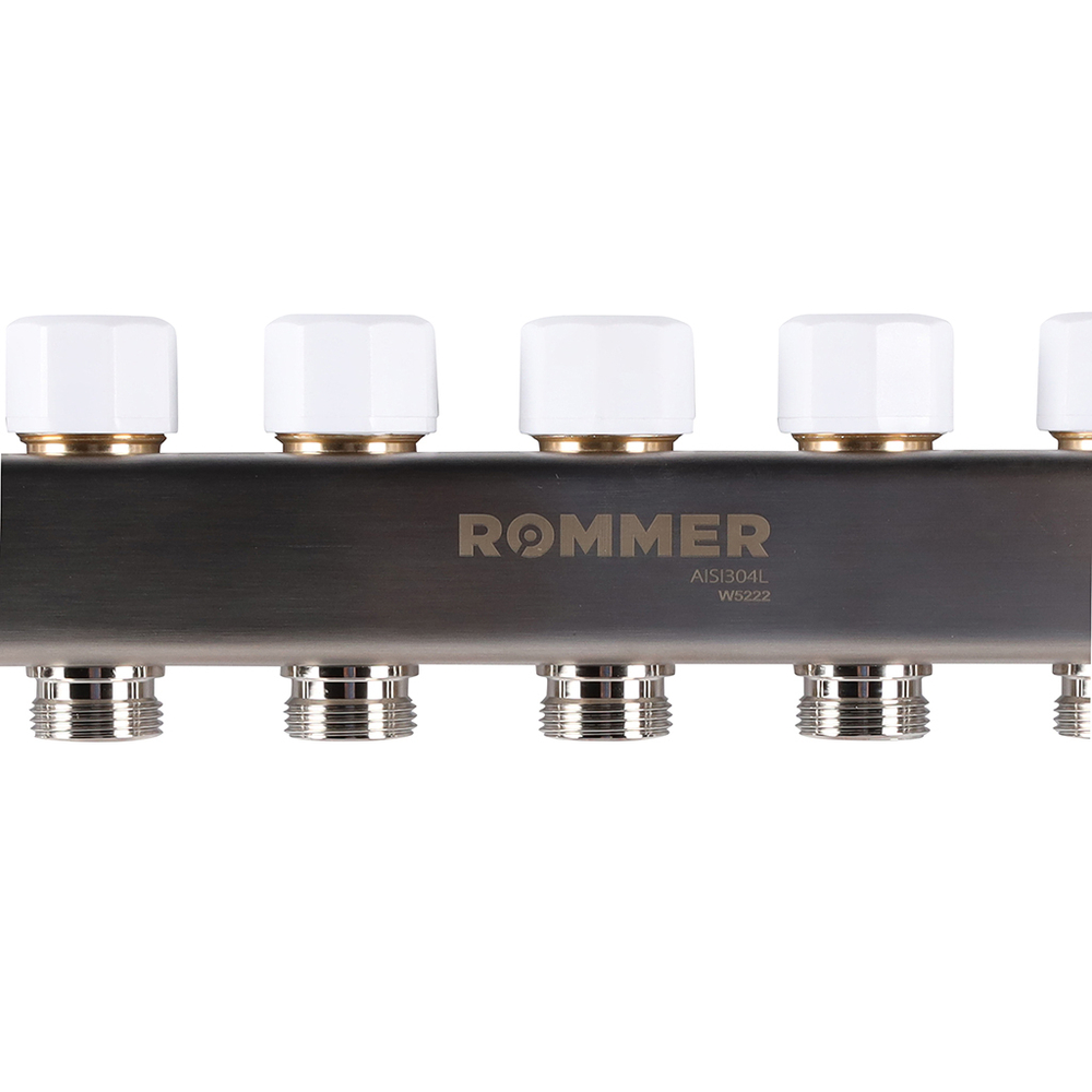 ROMMER RMS-1201-000006 ROMMER Коллектор из нержавеющей стали с расходомерами, с клапаном вып. воздуха и сливом 6 вых.