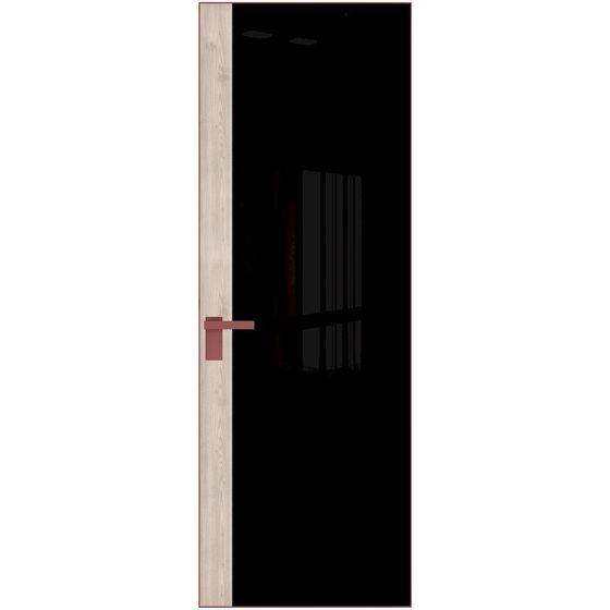 Алюминиевая дверь 6AGК кромка красный антрацит стекло чёрный лак вставка дуб сонома