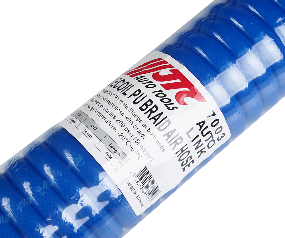 Шланг компрессора 10х14мм 10м спиральный с резьбовыми наконечниками 3/8" JTC