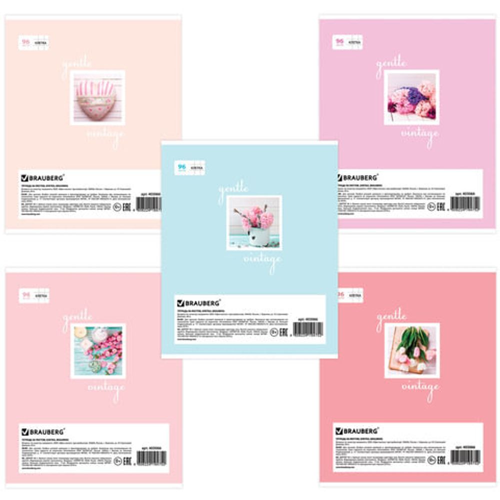 Тетрадь А5, 96 л., BRAUBERG, клетка, обложка картон, ПАСТЕЛЬ, 403066, 5шт