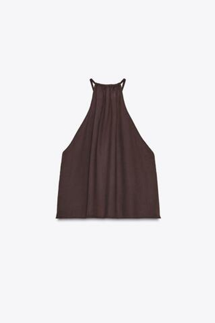 ZARA ТОП ИЗ СТРУЯЩЕЙСЯ ТКАНИ С ГОРЛОВИНОЙ ХАЛТЕР, КОРИЧНЕВЫЙ