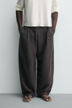 ZARA БРЮКИ BALLOON FIT С ЗАЩИПАМИ И ПОЯСОМ, ЗЕЛЕНЫЙ/СЕРЫЙ