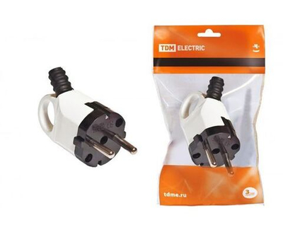 Вилка угловая с ушком с/з белая 16А 250В TDM SQ1806-0005