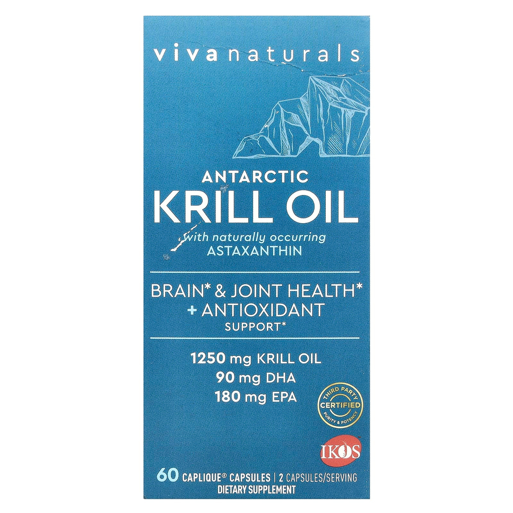 Viva Naturals, масло антарктического криля с астаксантином, 60 капсул Caplique