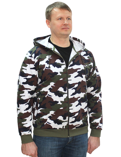 Толстовка на молнии (футер петельный, бело-зелёный КМФ 3978)