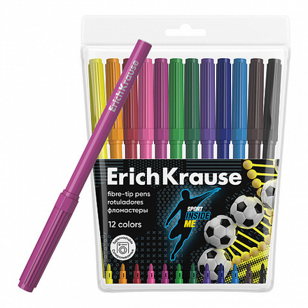 Фломастеры  12цв "Erich Krause. Sport DNA", вент.колпачок, блистер