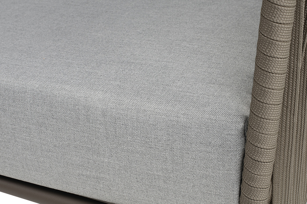 "Багамы" диван 3-местный плетеный из роупа, каркас алюминий бежево-серый (RAL7006) муар, роуп серо-коричневый 23мм, ткань светло-серая